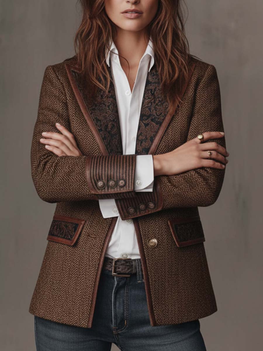 Gisèle | Chevron Print Paneled Blazer