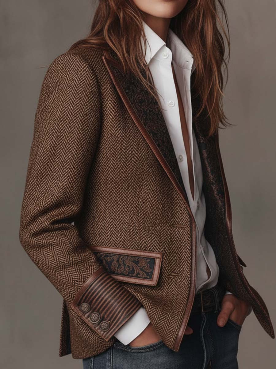 Gisèle | Chevron Print Paneled Blazer