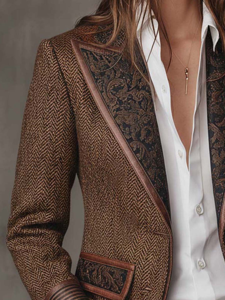 Gisèle | Chevron Print Paneled Blazer