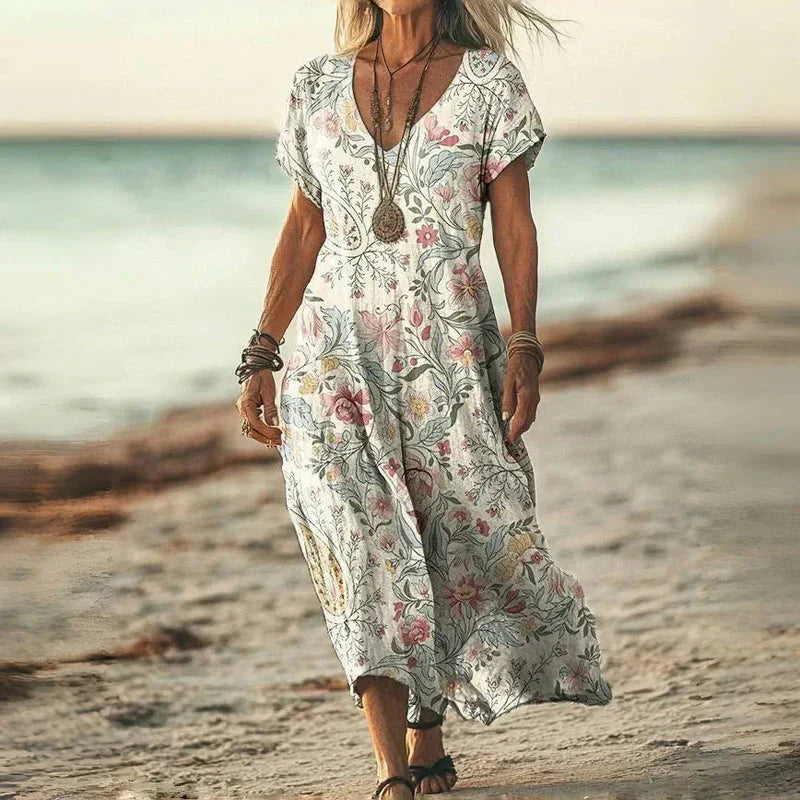 CATERINA | Midi Vintage Dress with Flowing Cut and Relaxed Elegance for Summer Days