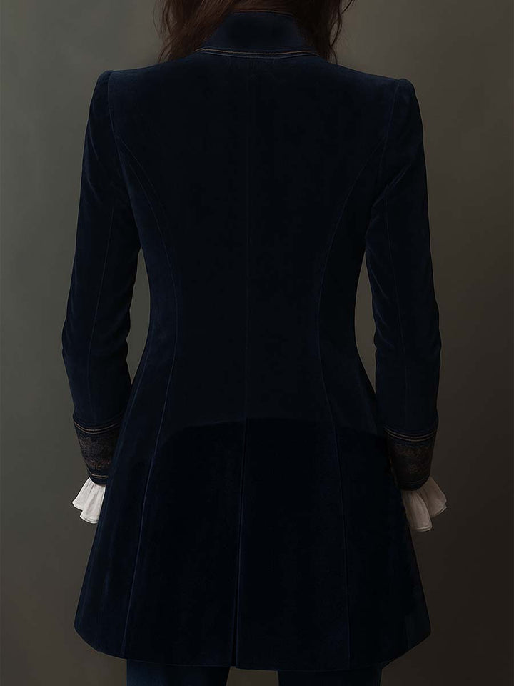 Athenaïs | Vintage Long Embroidered Navy Blue Jacket