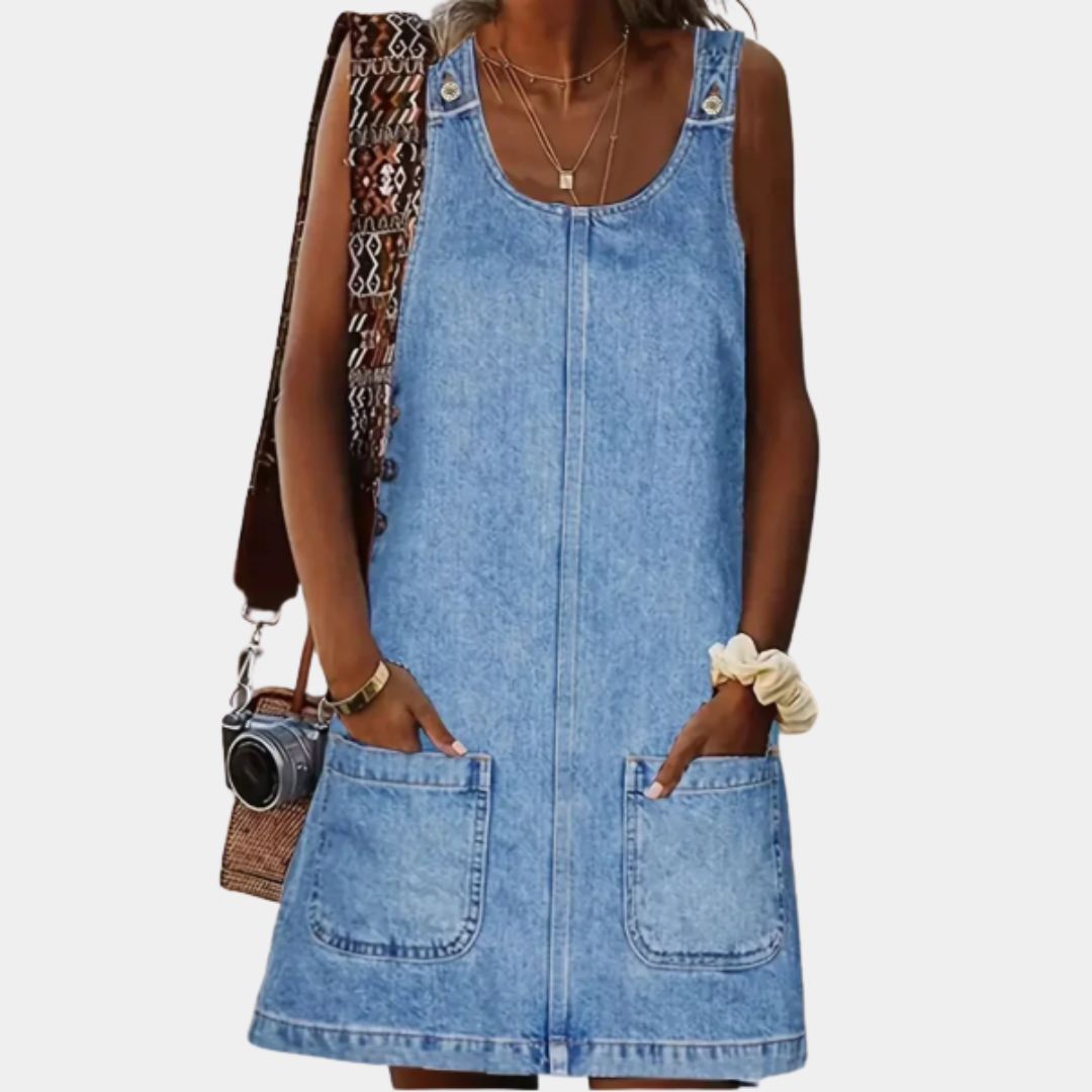 Lunariah - Casual Denim Pocket Dress