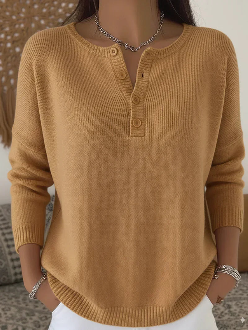 Helena | Knit Sweater with Henley Buttons