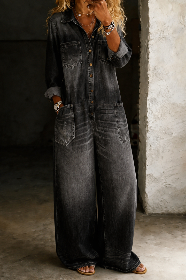 Monroe - Relaxed Wide-Leg Utility Denim Jumpsuit