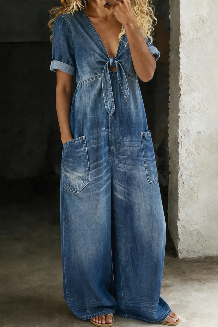 Solmira - Relaxed Tie-Front Denim Jumpsuit