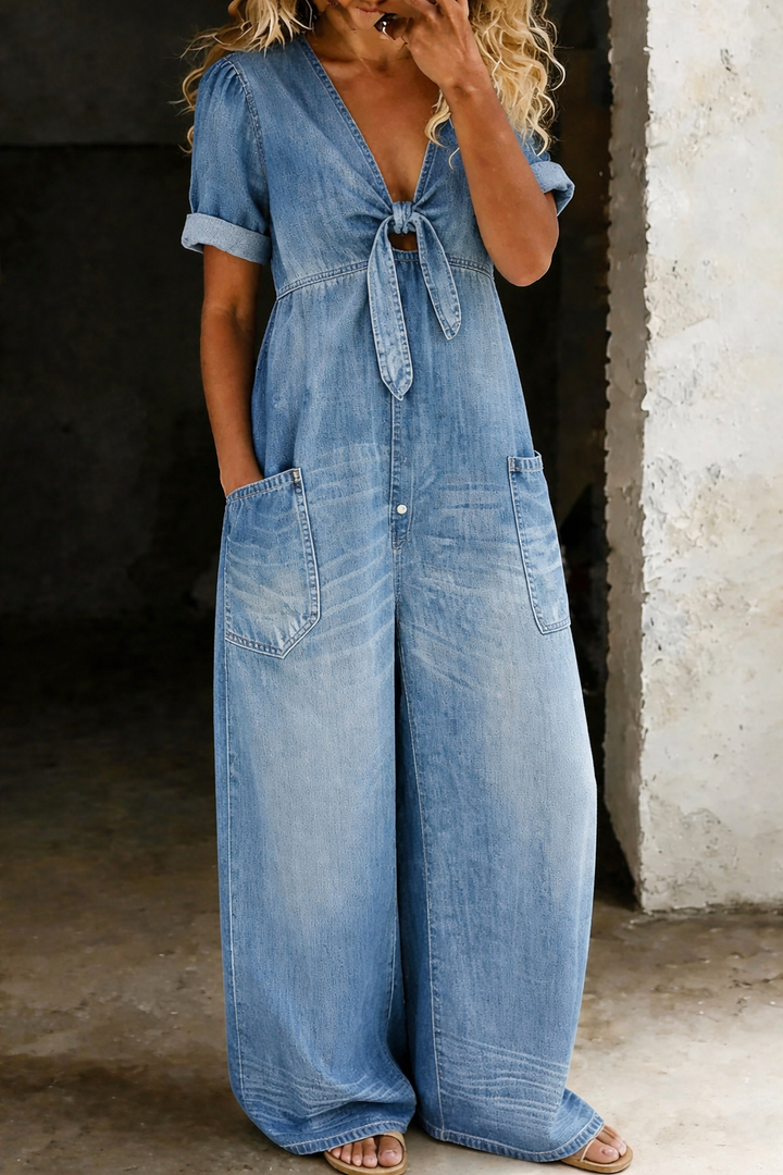 Solmira - Relaxed Tie-Front Denim Jumpsuit