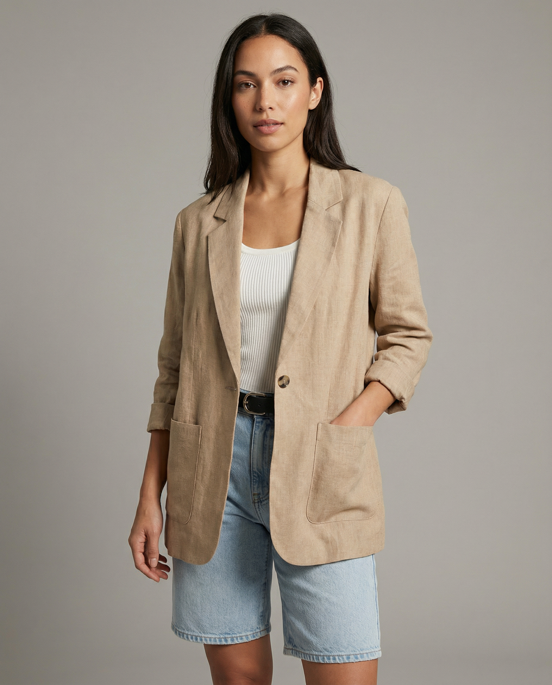 Korean Herringbone Blazer – Casual Loose Fit for Spring &amp; Summer