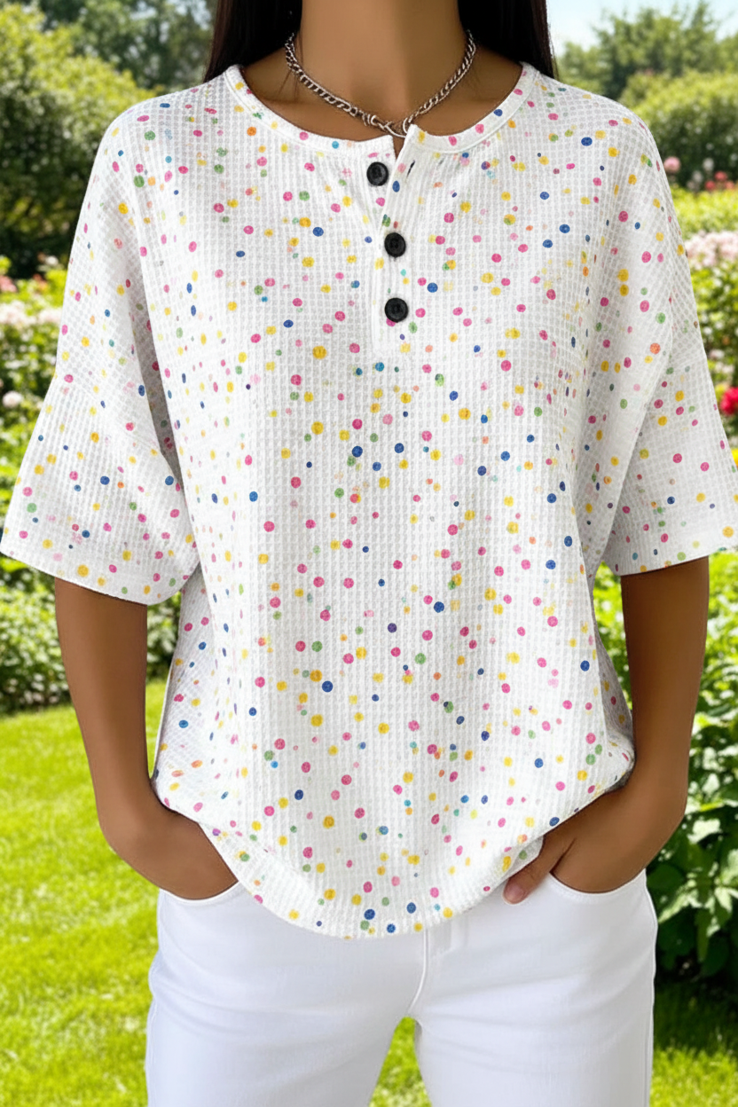 Womens Colorful Dot Art Pattern Print Casual Waffle Cotton Shirt RSHW3317