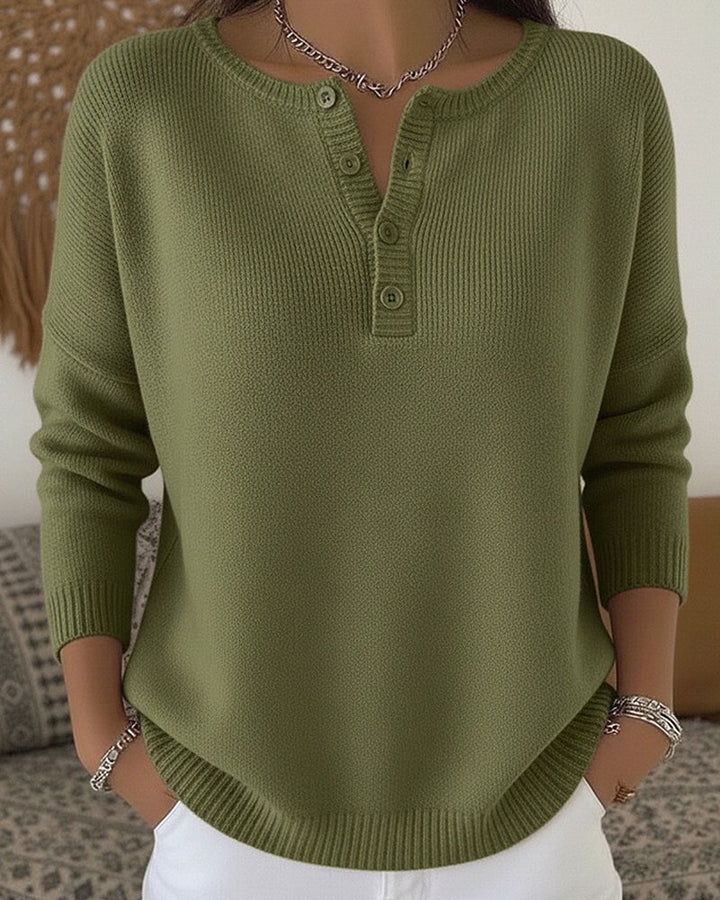 Helena | Knit Sweater with Henley Buttons