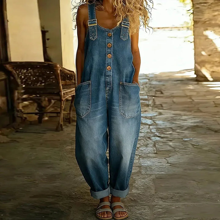 Everly - Relaxed Button Front Denim Overalls
