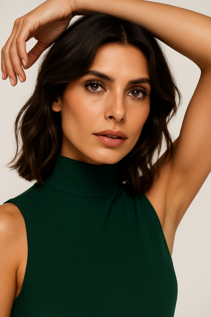 Emerald Green Sleeveless Jumpsuit - Wide Leg &amp; Mock Neck