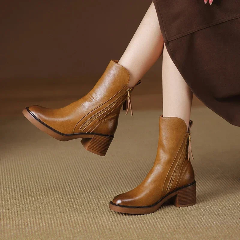 Women’s Zip-Up Ankle Boots with Block Heel