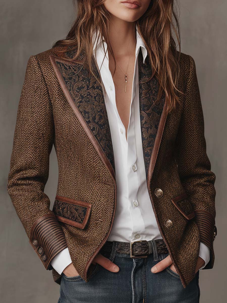 Gisèle | Chevron Print Paneled Blazer